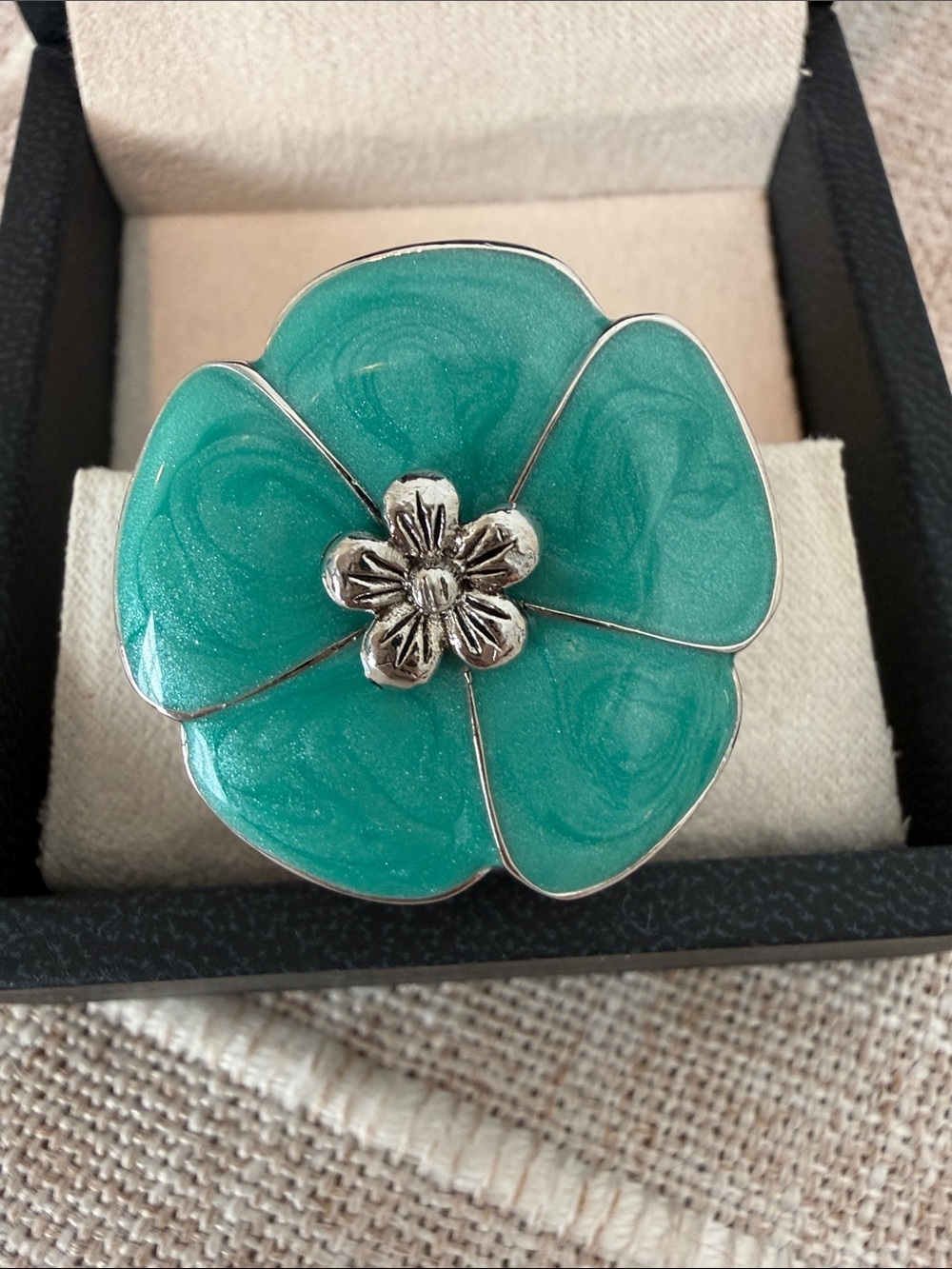 Premier Designs Luau Turquoise Floral Enamel Statement Ring - Sz 7